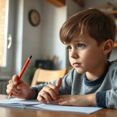 Enfant découragé devant ses devoirs