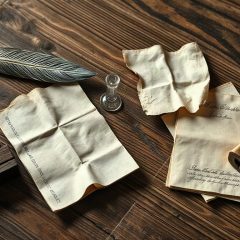 Vieille table d ecole en bois avec un porte-plume, un encrier et des papiers